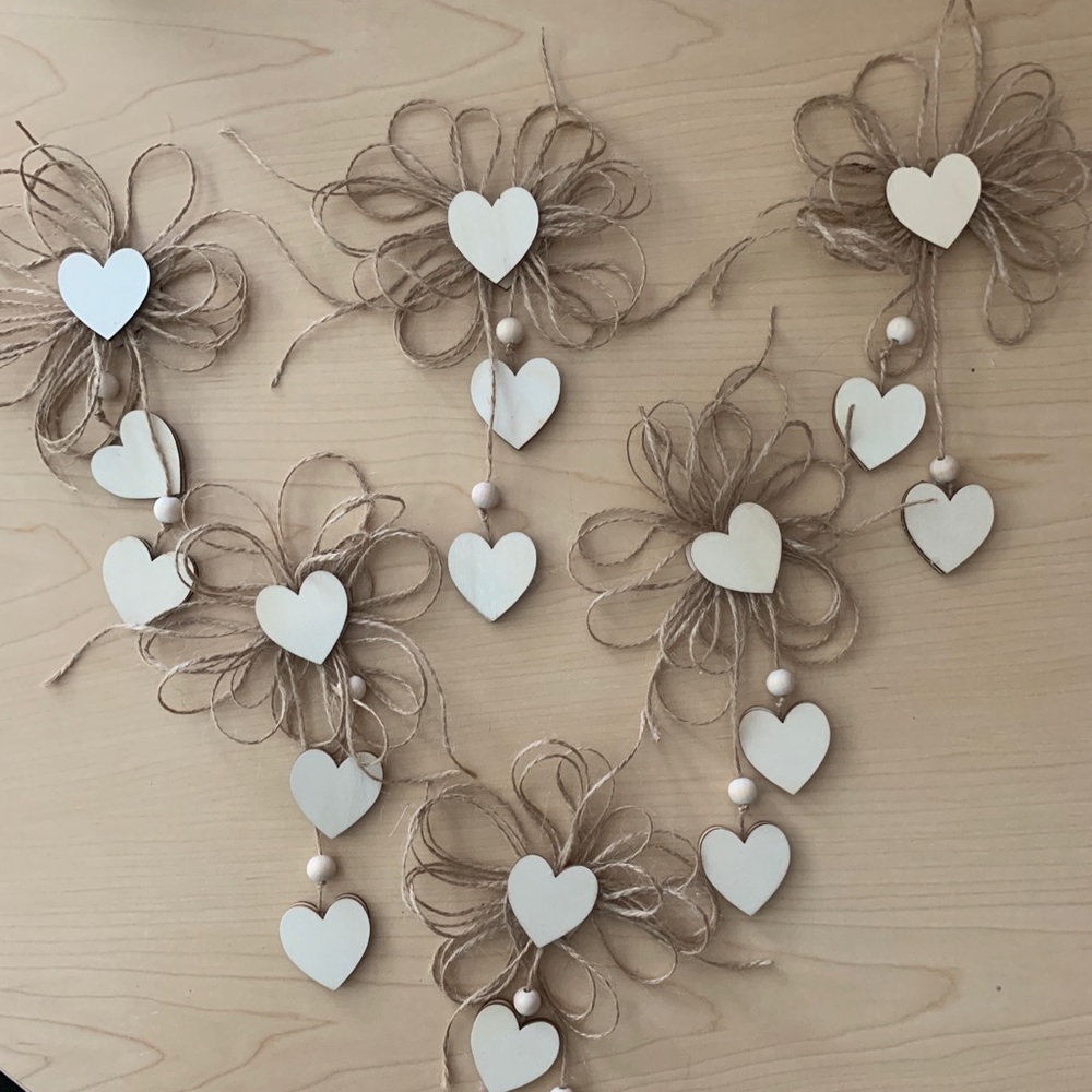 Rustic Wood Heart Dangling Christmas Tree Ornaments, Set of 6 New Handmade